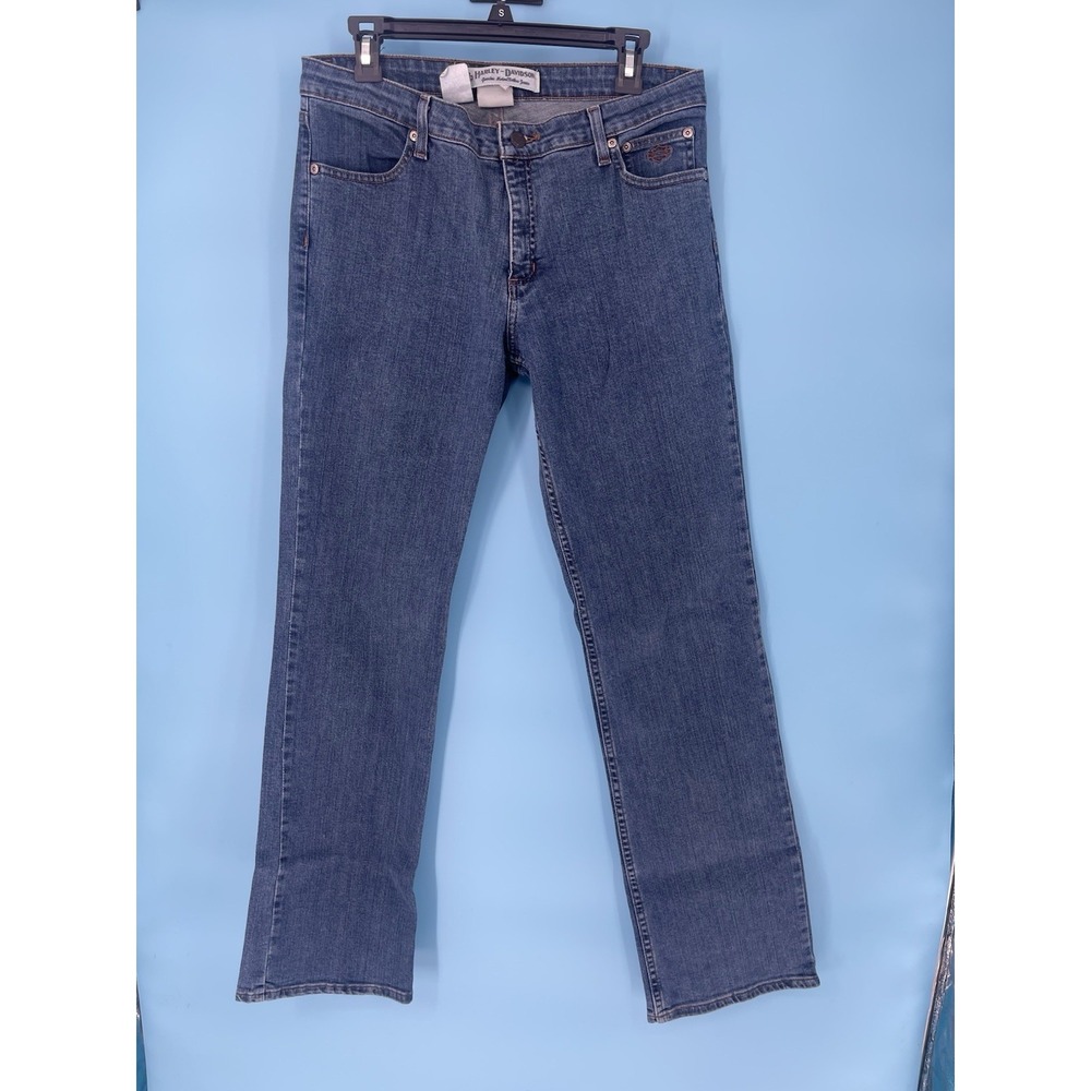 Harley Davidson Women's Jeans Sz 12 Tall Genuine Motor Clothes Blue Straight Leg